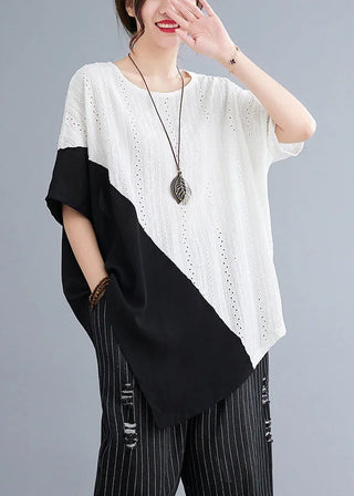 Farveblok Top med Broderi