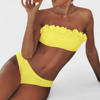 Bandeau Bikini med Blomsterdetaljer