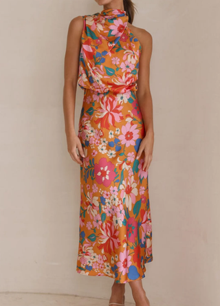 Blomstrende Midikjole med Drapering