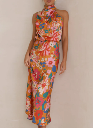 Blomstrende Midikjole med Drapering