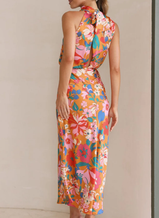 Blomstrende Midikjole med Drapering