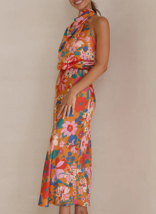 Blomstrende Midikjole med Drapering
