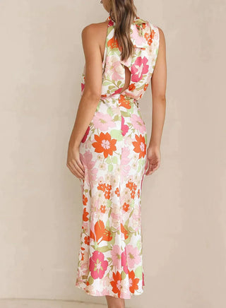 Blomstrende Midikjole med Drapering