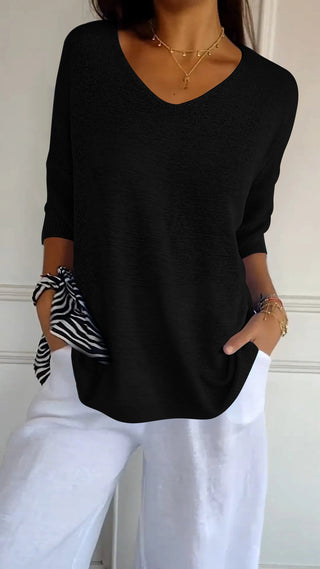 Strikket V-hals Bluse | Viskosemix | Let og Feminint Design