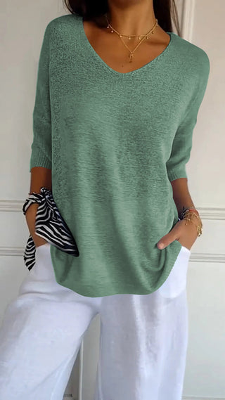Strikket V-hals Bluse | Viskosemix | Let og Feminint Design