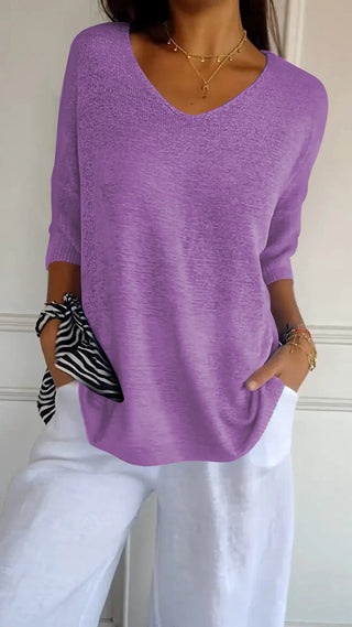 Strikket V-hals Bluse | Viskosemix | Let og Feminint Design