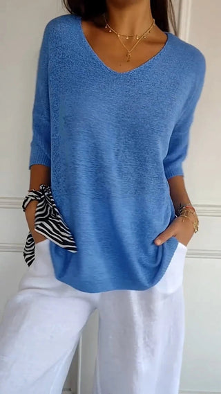 Strikket V-hals Bluse | Viskosemix | Let og Feminint Design