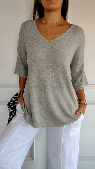 Strikket V-hals Bluse | Viskosemix | Let og Feminint Design