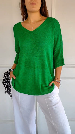 Strikket V-hals Bluse | Viskosemix | Let og Feminint Design