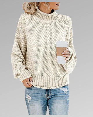 Grovstrikket højhalset sweater
