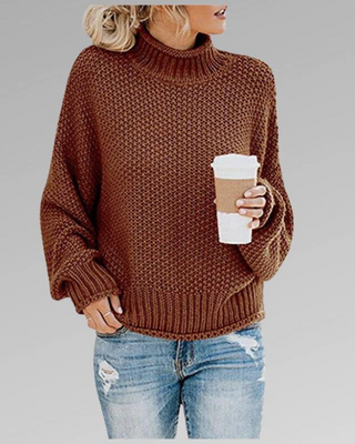 Grovstrikket højhalset sweater