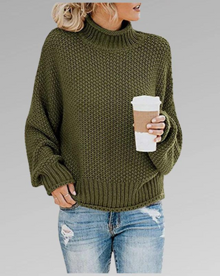 Grovstrikket højhalset sweater