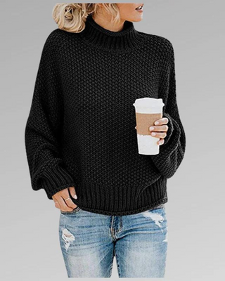 Grovstrikket højhalset sweater