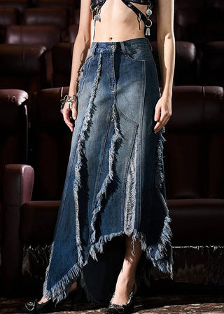 Asymmetrisk Rå Denim Nederdel