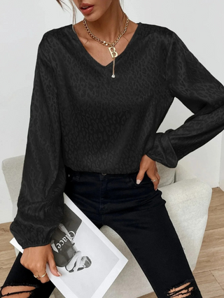 Satinbluse med Leopardstruktur