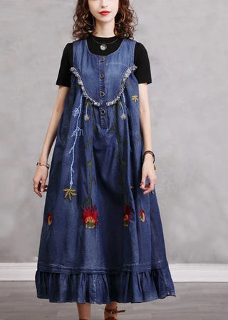 Broderet Denim Midikjole