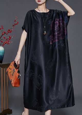 Satin Midi Kjole med Blomster