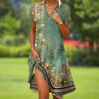 Rød boho sommerkjole med print