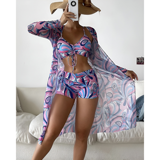 Bølget Bikini Sæt med Kimono