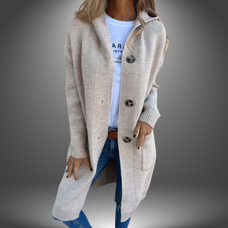 Beige Strikket Cardigan med Knapper