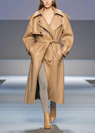 Beige Læder Trenchcoat