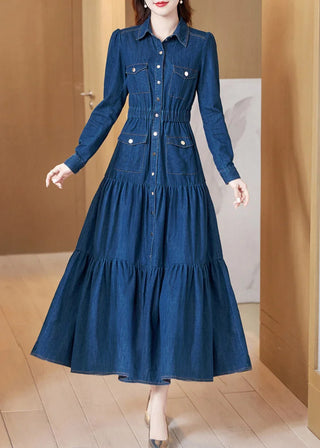 Lang denim skjortekjole