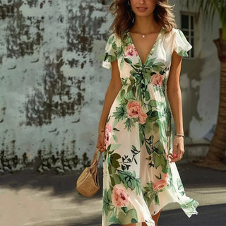 Sommerkjole med Blomster og Bindebånd