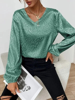 Satinbluse med Leopardstruktur