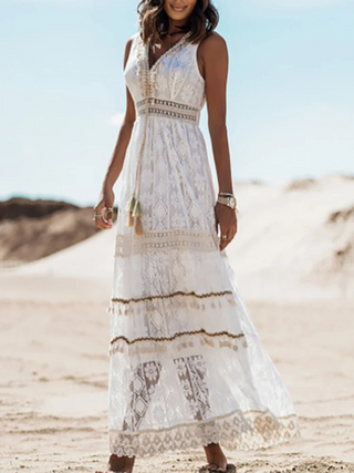 Boho Maxikjole med Blonder