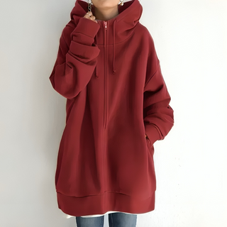 Lang Hoodie med Lynlås og Hætte