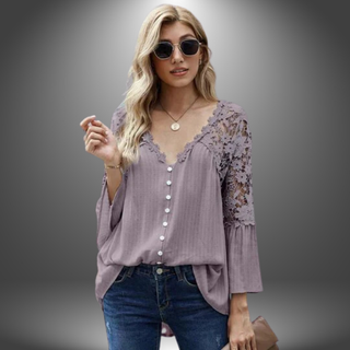 Bluse med Blonde og Knapper