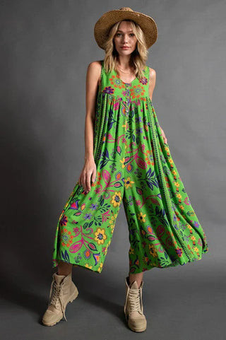 Boho blomster jumpsuit i løs pasform