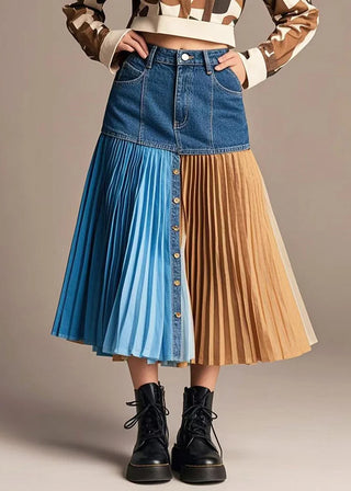 Denim nederdel med plisserede lag