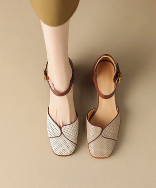 Beige Sandaler med Perforering og Ankelrem
