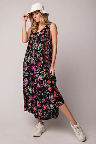 Boho blomster jumpsuit i løs pasform