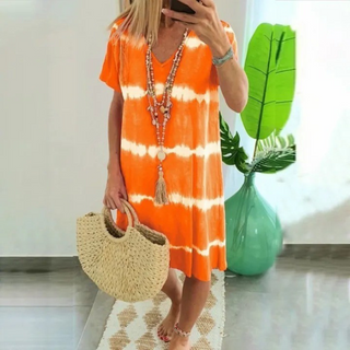 Tie-Dye Sommerkjole med V-Hals