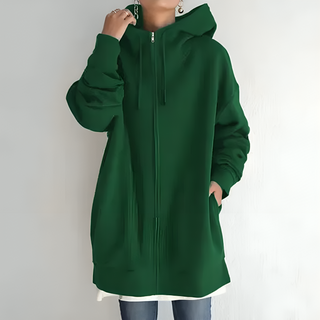 Lang Hoodie med Lynlås og Hætte