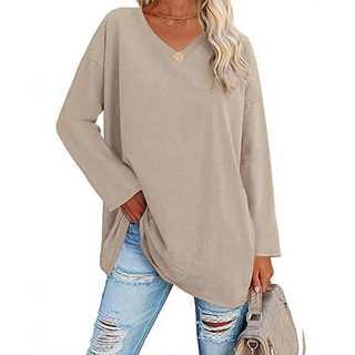 Oversized V-hals Bluse | Bomuld | Casual Komfort