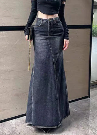 Lang Denimnederdel med Høj Talje