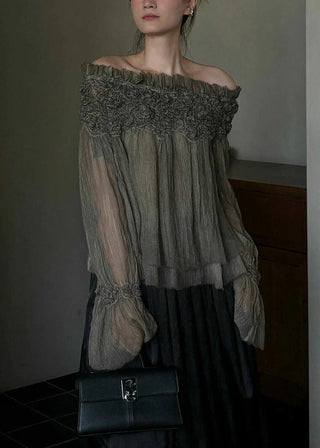 Off-Shoulder Bluse med Blomsterbroderi