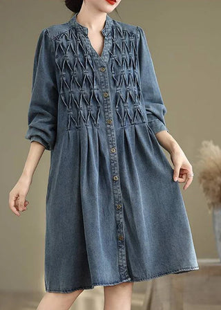 Denim Kjole med Smockdetaljer