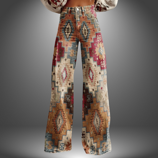 Etnisk Mønstrede Wide-Leg Jeans