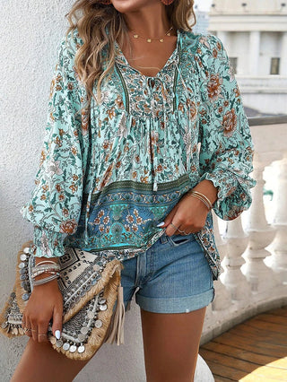 Boho Bluse med Snørelukning