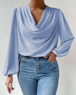 Draperet Bluse med Lange Ærmer