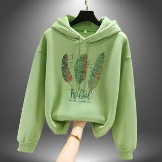 Hoodie med Fjer og Tribal Print