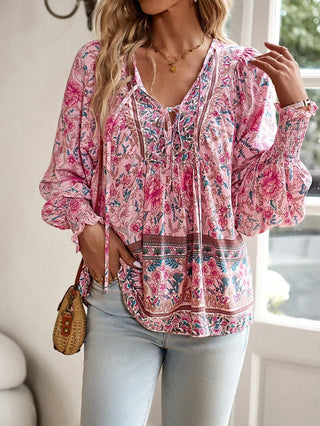Boho Bluse med Snørelukning