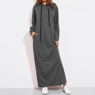 Lang hoodie-kjole med lommer