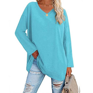 Oversized V-hals Bluse | Bomuld | Casual Komfort