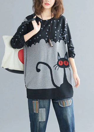 Oversized sweatshirt med katteprint