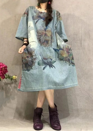 Denimkjole med Blomsterprint